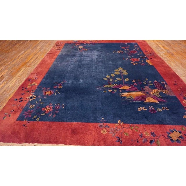 Chinese Knotted Antique Room Size Blue - Art Deco Rectangle Wool 1920s Rug, Circa Date: 1920s. This exceptional Chinese...