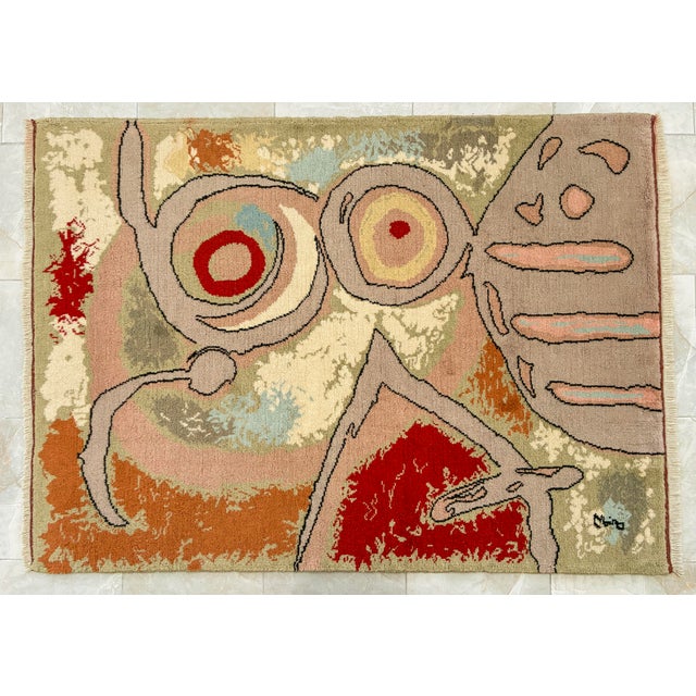 Textile Vintage French Gobelin Mid-Century Joan Miro Art “Woman and Birds” Area Rug 3′7″ X 5′8″ For Sale - Image 7 of 18