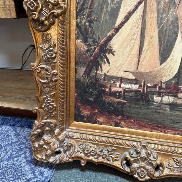Wood Malarz Rum Bay Reproduction Print in Ornate Gilt Frame For Sale - Image 7 of 12