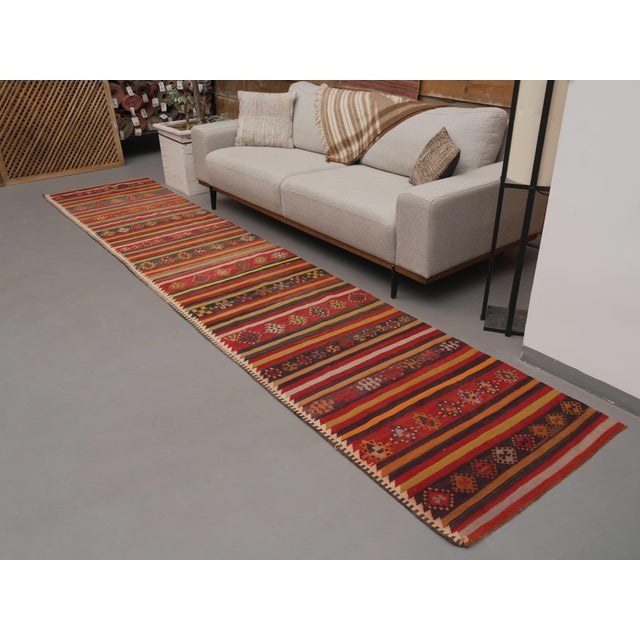 1970s Vintage Handmade Wool Cotton Red Runner Rug For Sale - Image 4 of 11