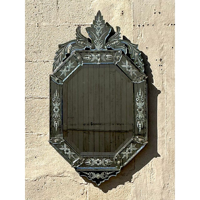 Hollywood Regency Vintage Boho Distressed Venetian Glass Mirror For Sale - Image 3 of 10