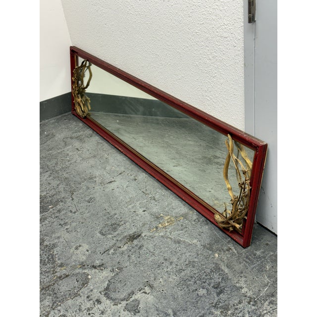 Asian-Inspired Red + Gilt Botanical Wall Mirror, Vintage For Sale In San Francisco - Image 6 of 12