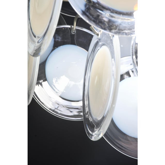 1970s Large 36 Murano Glass White Disch Chandelier by Vistosi For Sale - Image 6 of 13