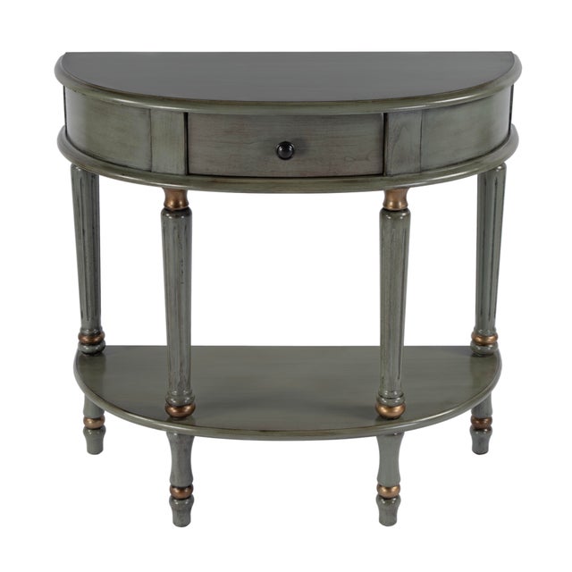 Mozart 31.5 in. W Demilune Wood Hand Painted 1 Drawer Console Table with Lower Open Shelf, Royal Pastel Green For Sale - Image 9 of 9