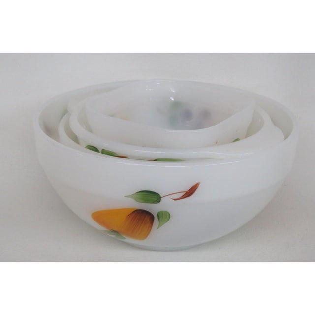 White Mid 20th Century Anchor Hocking Fire King Fruit Mixing Serving Bowls Milk Glass Set of Four 4720b For Sale - Image 8 of 17