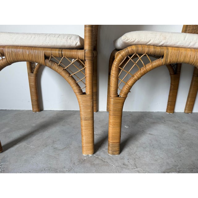 Vintage Coastal Organic Woven Wicker & Metal Frame Dining Chairs – Set of 4 For Sale - Image 10 of 12