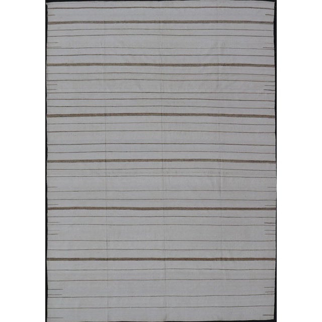 2020s Oversized Afghan Flat Weave Kilim With Modern Design in Ivory and Light Brown For Sale - Image 13 of 13