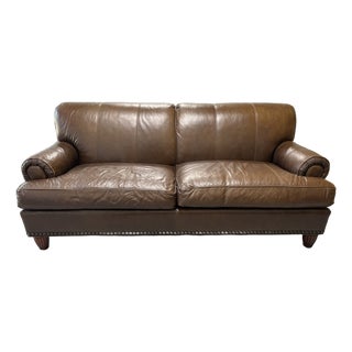 Napa Brown Leather Sofa With Nail Head Treatment, Late 20th Century For Sale