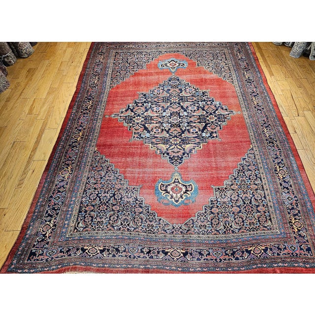 "This exceptional oversized Persian Bidjar (Bijar) rug, handwoven in the early 20th century in a geometric medallion...