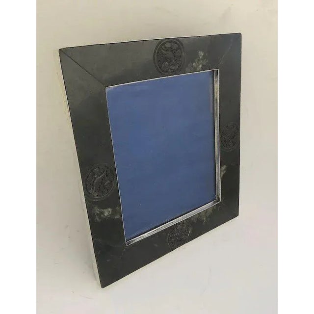 Great looking stone and silver picture frame. Silver not marked but tests for sterling. Measures 9" by 10 1/4" non...