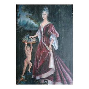 19thc French Antique Painting on Board "17th Cupid Mythology" 13.5"