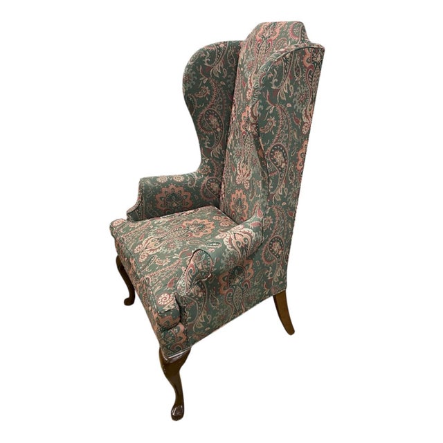 English Vintage Richard Honquest Ralph Lauren Style Paisley Wingback Chair | Old Money Nyc Townhouse Aesthetic For Sale - Image 3 of 10