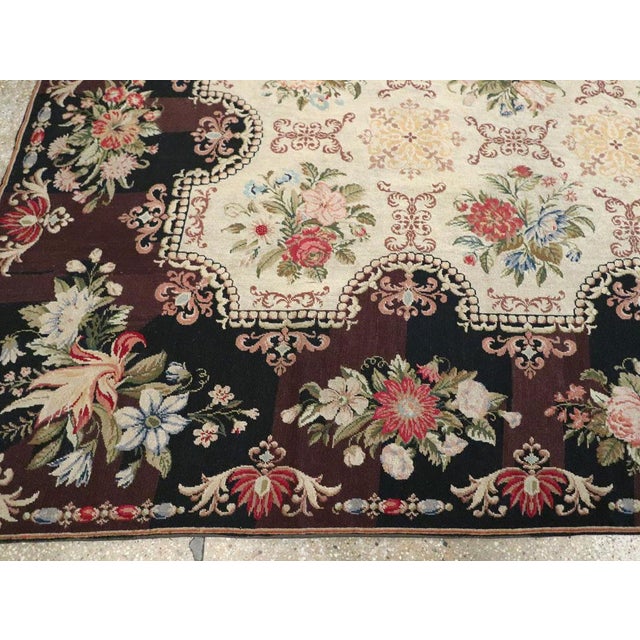 Chocolate Galerie Shabab Collection Early 20th Century European Needlepoint Flatweave Rug For Sale - Image 8 of 10
