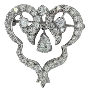 Mid 20th Century Gia Certified 0.98 Ct Natural Diamond: Brooch/ Pin, 18k (750) Gold