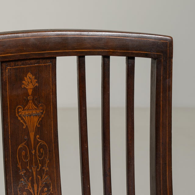 19th Century Pair of Mahogany Inlaid Chairs with Upholstered Seats For Sale - Image 4 of 9