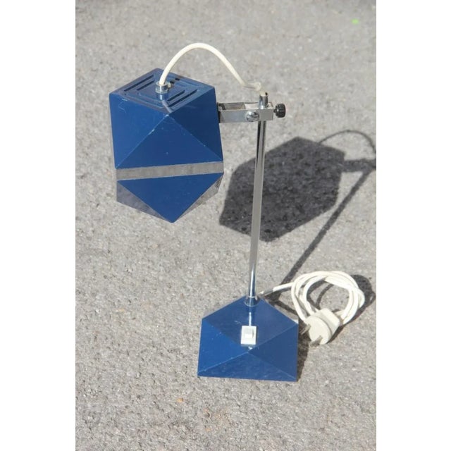 Mid-Century Modern Hexagonal Blue Table Lamp, 1970s For Sale - Image 3 of 7