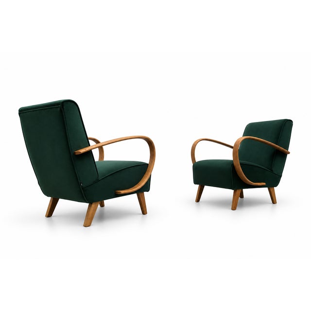 1930s Vintage Bentwood Chair in Emerald Green Velvet by Jindrich Halabala, 1930 For Sale - Image 5 of 10