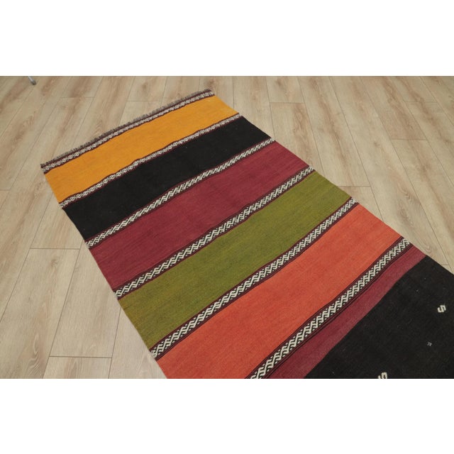 1960s Scandinavian Natural Wool Colorful Striped Kilim Runner Rug For Sale In Sacramento - Image 6 of 7