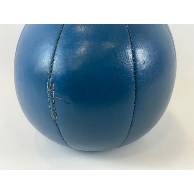 Vintage Blue Leather Medicine Ball, 1960s For Sale - Image 4 of 9
