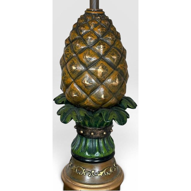 Vintage Hollywood Regency Painted Composition Pineapple Lamps - A Pair For Sale - Image 10 of 15