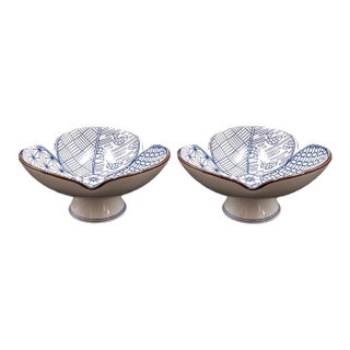Japanese-Style Ceramic Pedestal Dish - Set of 2 For Sale