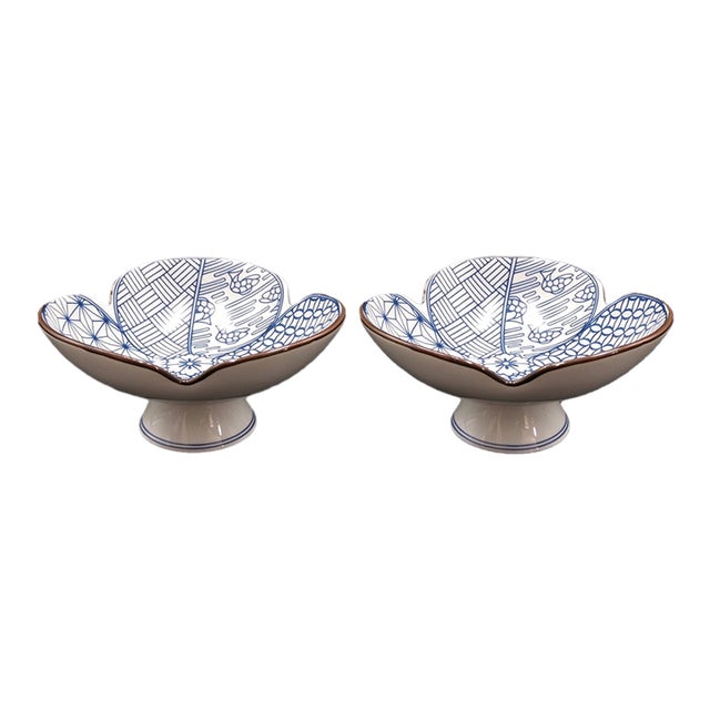 Japanese-Style Ceramic Pedestal Dish - Set of 2 For Sale