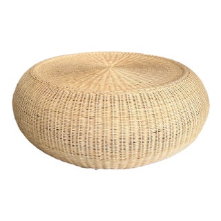 Round Large Boho Woven Wicker Sariah Rattan Coffee Table by Made Goods For Sale