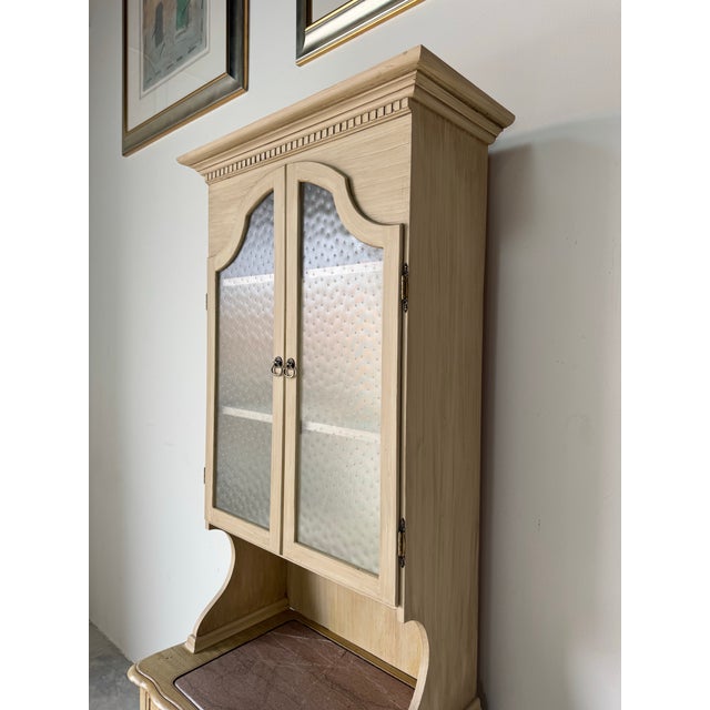 Antique French Country Style Painted Wood Cabinet With Glass Hutch & Marble Top Chest For Sale - Image 9 of 12