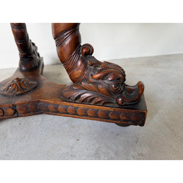 19th Century French Carved Dolphin Base Marble Top Center / Accent Table/ Sikld For Sale - Image 4 of 12