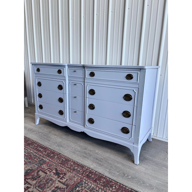Vintage French Provincial Style Dresser in French Blue With Dark Bronze Hardware For Sale - Image 4 of 8