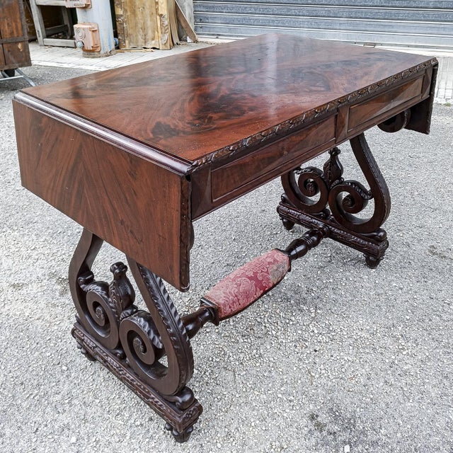 Desk Table Two drawers carved foot, flat with bands and incorrect media carved measures 61 x 141 x h 78 category Desks 800...