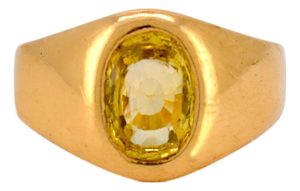 Vintage 18k Gold Signet Ring, 2.5ct Natural Light Yellow Ceylon Sapphire, Size 6.5