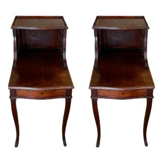 Pair of Early 20th Century Louis XV Two Tier Walnut Nightstands Bedside Tables For Sale