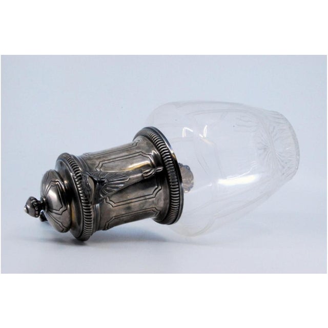 Metal Wine Jug in Cut Glass and Silver Embossed on the Lid with Knob and Rim, Raised Handle and Coats of Arms For Sale - Image 7 of 11