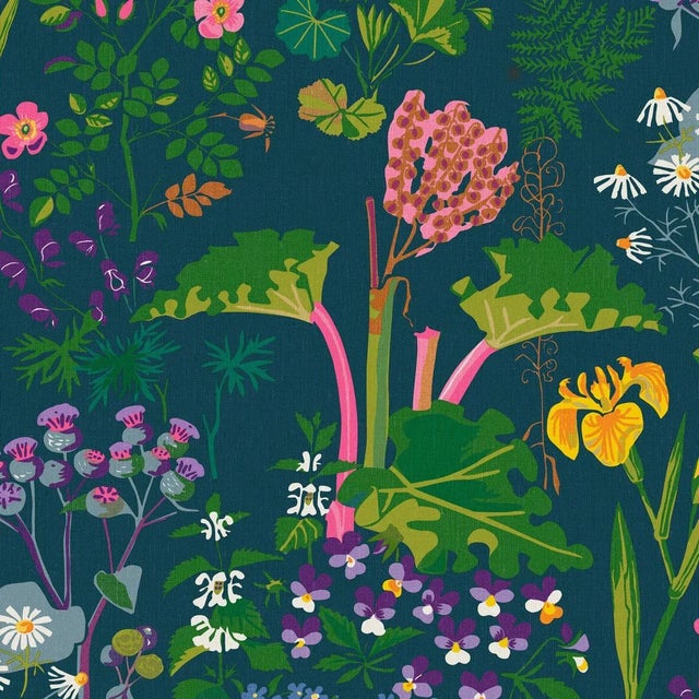 Borastapeter Rabarber Wallpaper in Green Multi For Sale