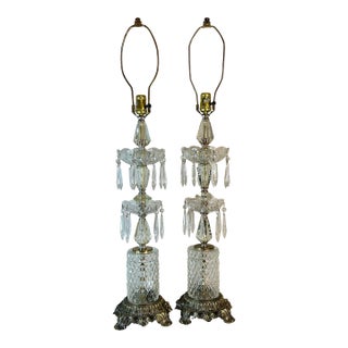1960s Hollywood Regency Crystal Lamps With Lighted Bases A Pair For Sale