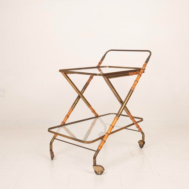 Vintage Cart in Faux Bamboo and Brass by Cesare Lacca, 1950 For Sale - Image 13 of 18