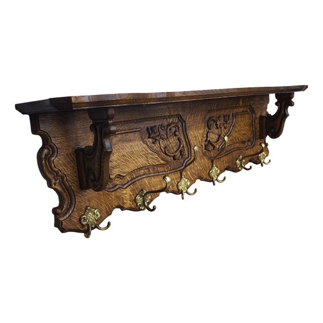 Vintage French Coat Rack in Oak For Sale