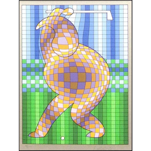 Vintage Victor Vasarely Golfer Hand Signed Limited Edition Silkscreen, Framed For Sale - Image 4 of 5