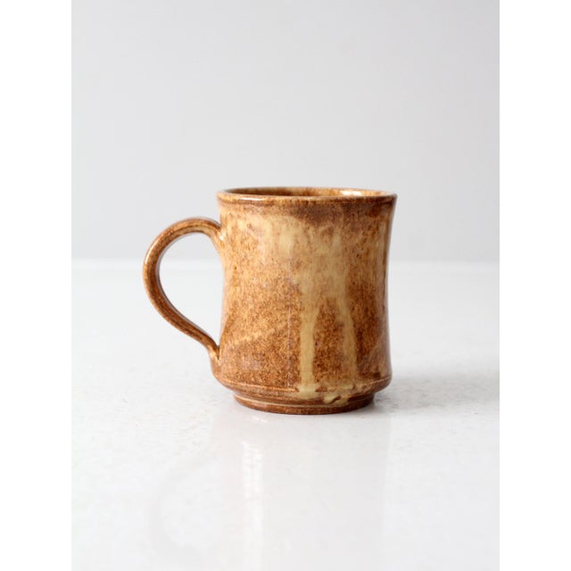 Brown Vintage Organic Modern Studio Pottery Mug With Fleur-Di-Lis For Sale - Image 8 of 11