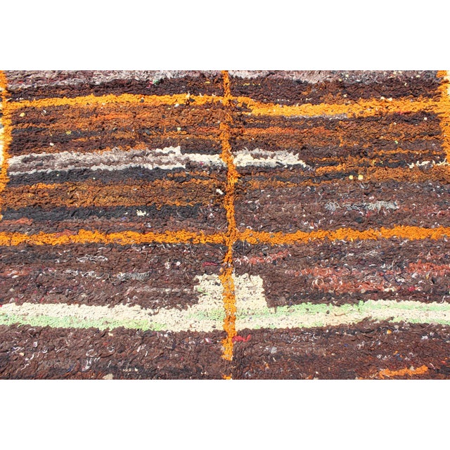 Moroccan Boucherouite Large Rag Rug With Abstract Design in Charcoal and Brown 5.2 X 8.8 For Sale - Image 9 of 12