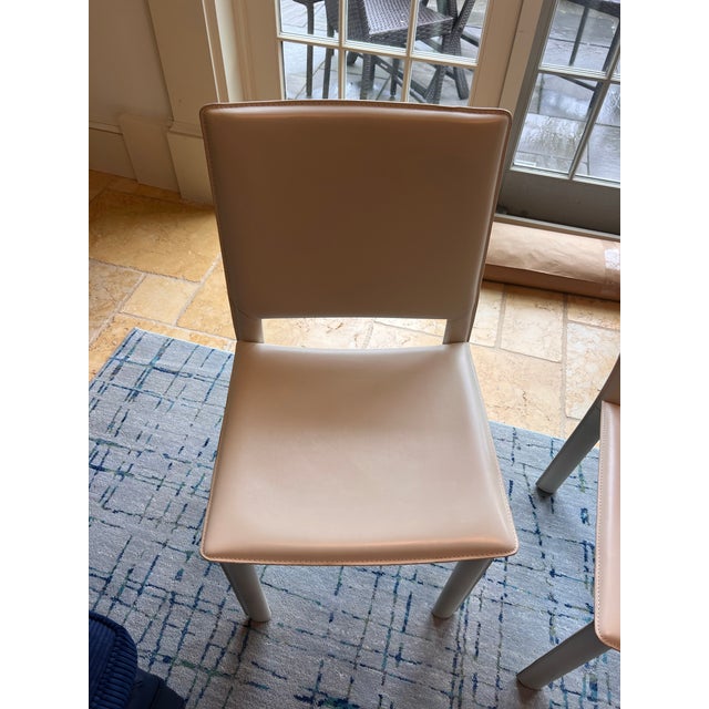 Cream Pair of Room & Board Madrid Cream Leather Dining Chairs For Sale - Image 8 of 8