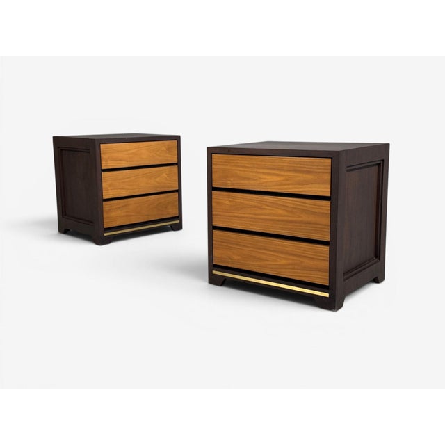 Modern Modern, Nightstands or Bedside Tables, Stained Wood, Brass, Usa, 21st C. For Sale - Image 3 of 9