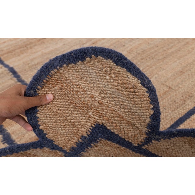 Navy Jute Wool Premium Handwoven Scalloped Rug 3x20 Ft. For Sale - Image 10 of 13