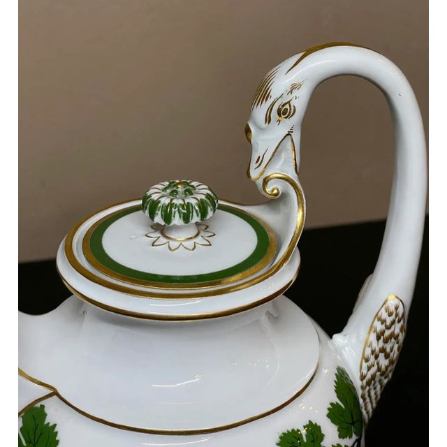 Early 20th Century Meissen Porcelain Gilt Green Ivy Leaf Vine Swan Neck Handle Coffee Pot For Sale - Image 5 of 12