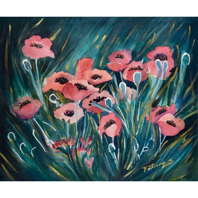 This beautiful framed botanical watercolor painting is signed Fatima S in the lower right. This colorful botanical...