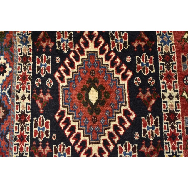 Blue Yalameh Rug 3'4'' X 4'11'' Multicolor Wool Vintage Tribal Hand-Knotted Carpet For Sale - Image 8 of 13