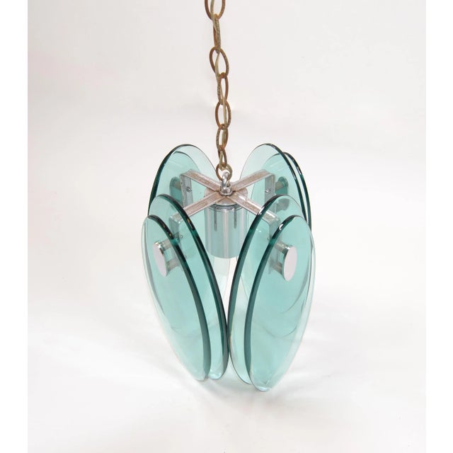 1970s Fontana Arte Mid-Century Modern Beveled Glass & Chrome Pendant Light Fixture 70s For Sale - Image 5 of 13