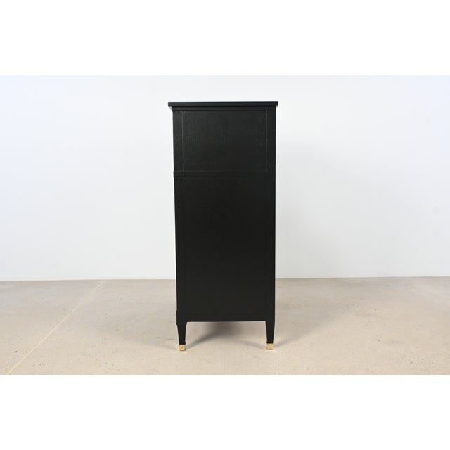 French Louis XVI Style Black Lacquered Highboy With Brass Hardware | Newly Refinished For Sale - Image 16 of 18