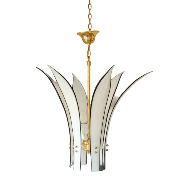 Italian Brass and Murano Glass Palms Chandelier, 1970s For Sale